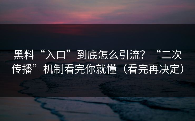 黑料“入口”到底怎么引流？“二次传播”机制看完你就懂（看完再决定）